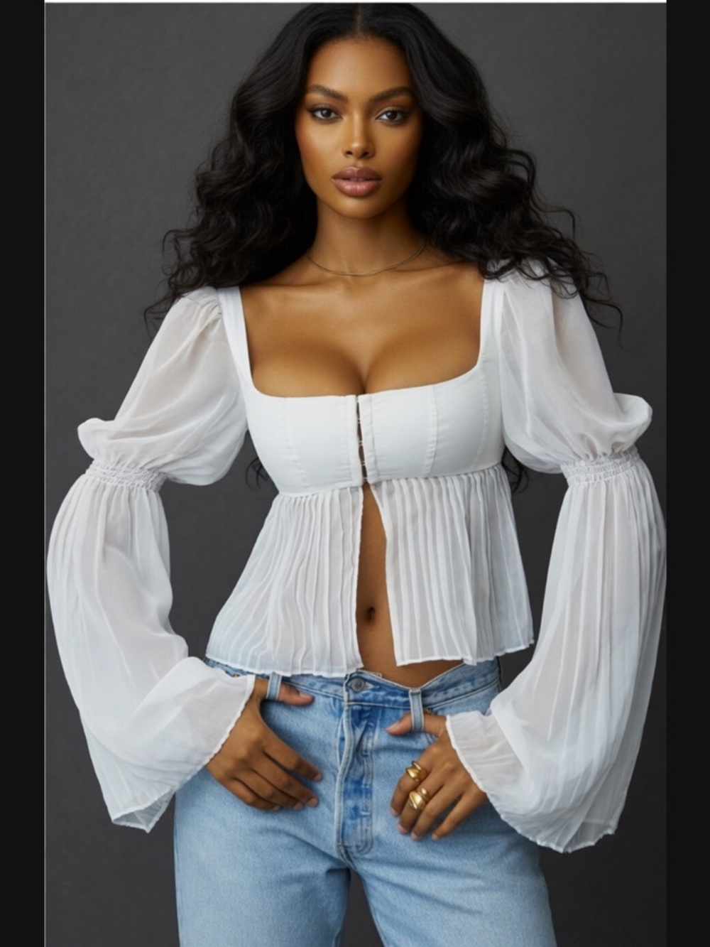 HOUSE OF CB 'Lucie' White Pleated Top/Size S-US 4-6 $135